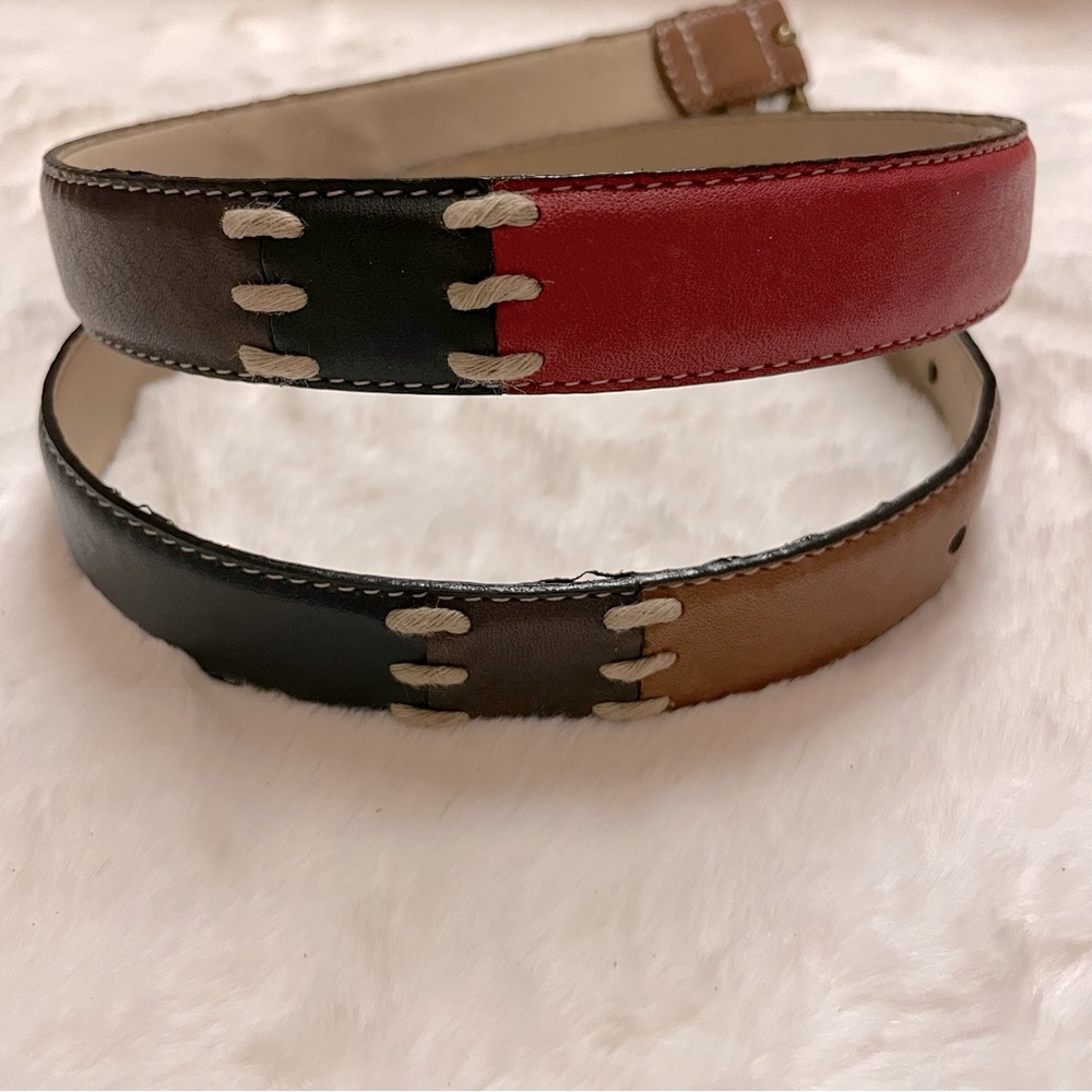 Dockers color-block leather equestrian belt with brass stirrup buckle, L - Picture 2 of 9